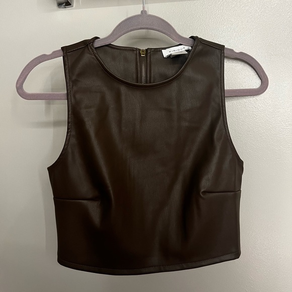 Brown faux leather crop top - Picture 1 of 3